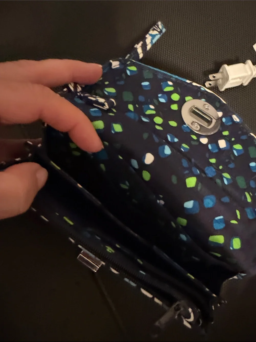 Vera Bradley Quilted Turn-Lock Wristlet in Navy, Blue & Green. NWT.